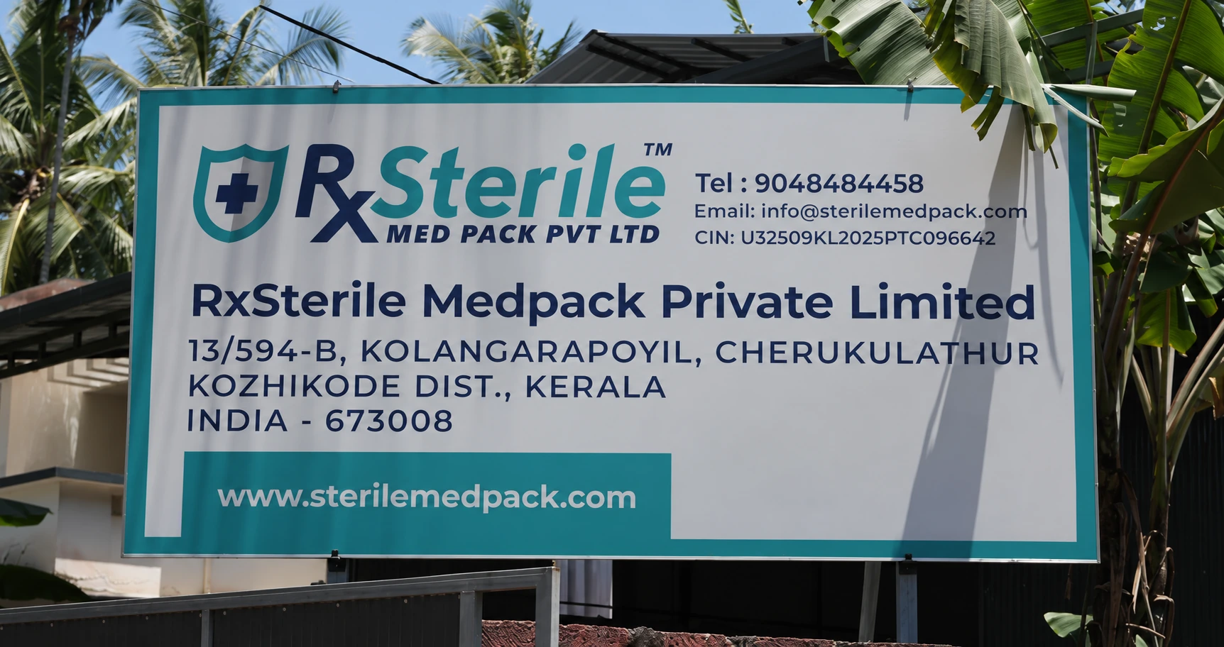 RxSterile Medpack sign outside the factory in Kozhikode